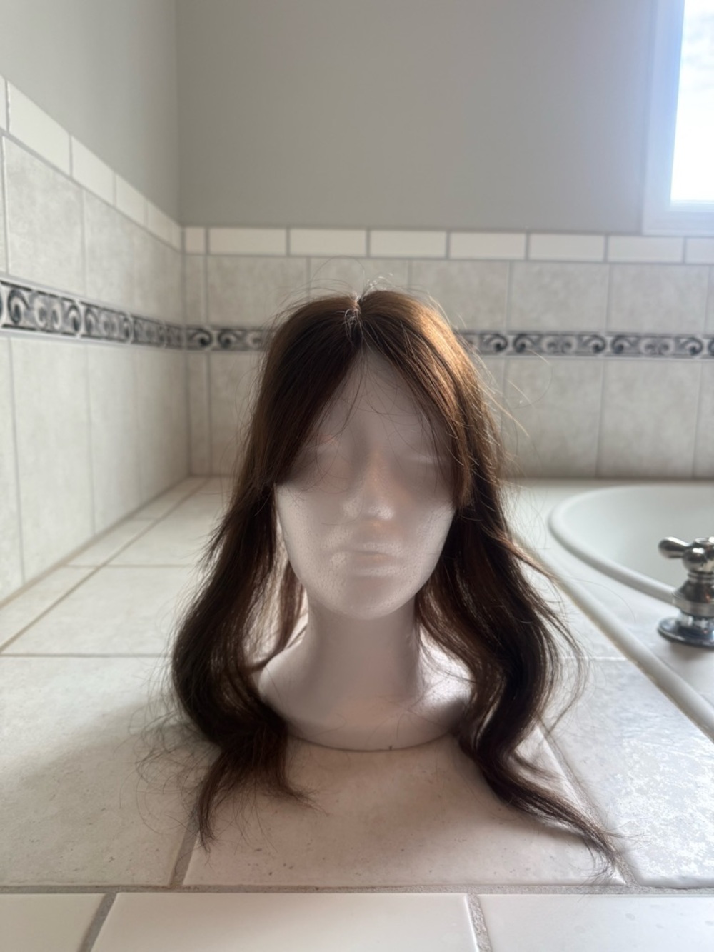 Human hair topper dark brown